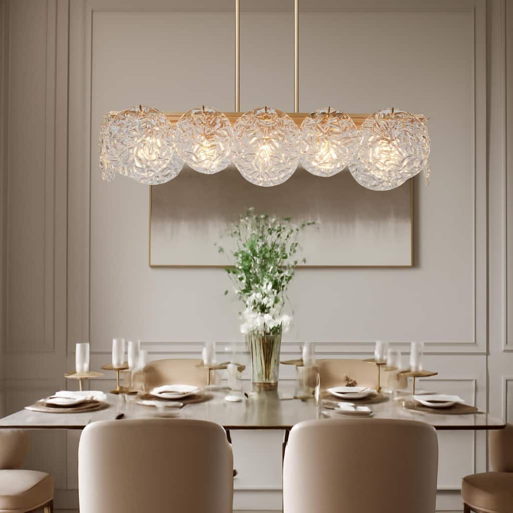 Modern Glam 5-Light Gold Chandelier Rectangle Island Light for Kitchen Dining Room - 33" L x 9" W x 7.5" H