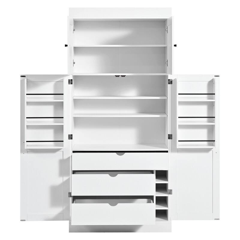 Freestanding 77"Tall Kitchen Pantry with Adjustable Shelves,Door Shelves, Drawers and Wine Racks