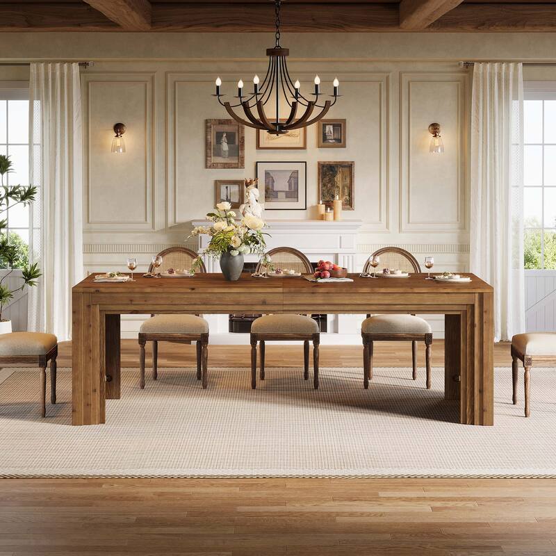 79 Inch Solid Wood Dining Table for 6-10, Farmhouse Rectangular Kitchen Dining Room Furniture - 78.74" L x 27.56" W x 29.52" H