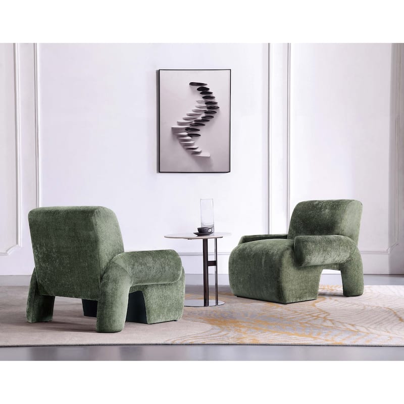 Manhattan Comfort Modern Verandah Chenille Accent Chair - Olive Green - Set of 2