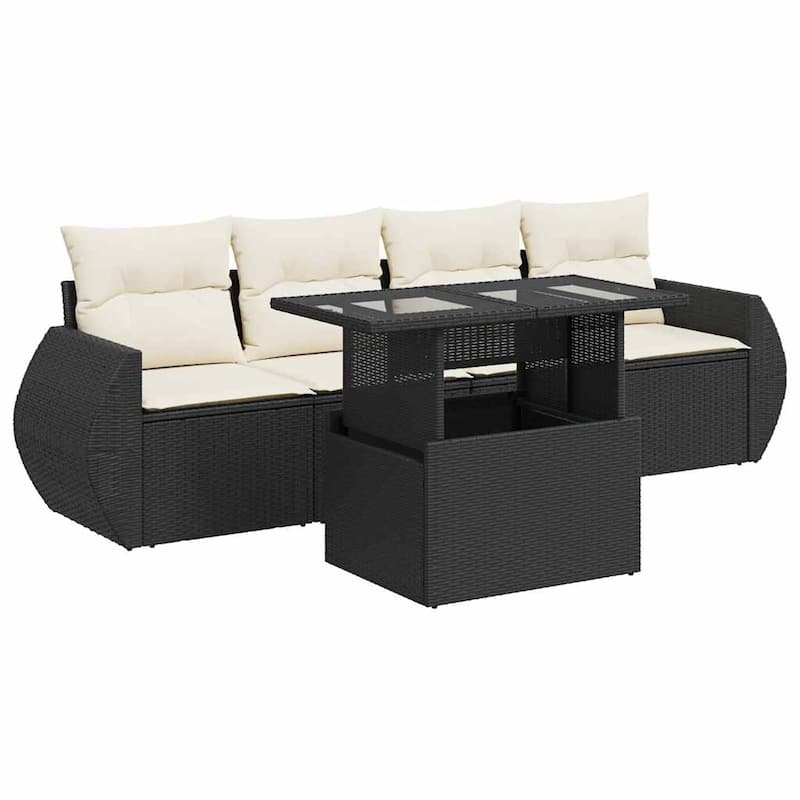 vidaXL Patio Sofa Set with Cushions Outdoor Furniture 5 Piece Poly Rattan - 21.7 x 39.4 x 28.7