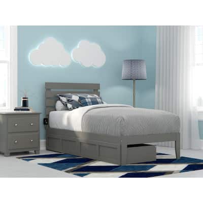 Twin Bed with USB Charger & Drawers - Grey Bedroom Furniture