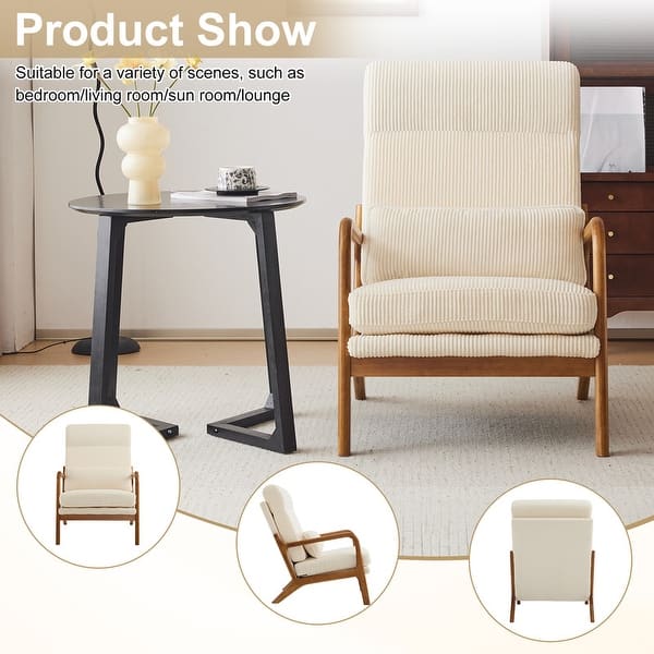 High Back Solid Wood Armrest Backrest Leisure Chair Accent Chair - Beige-Corduroy