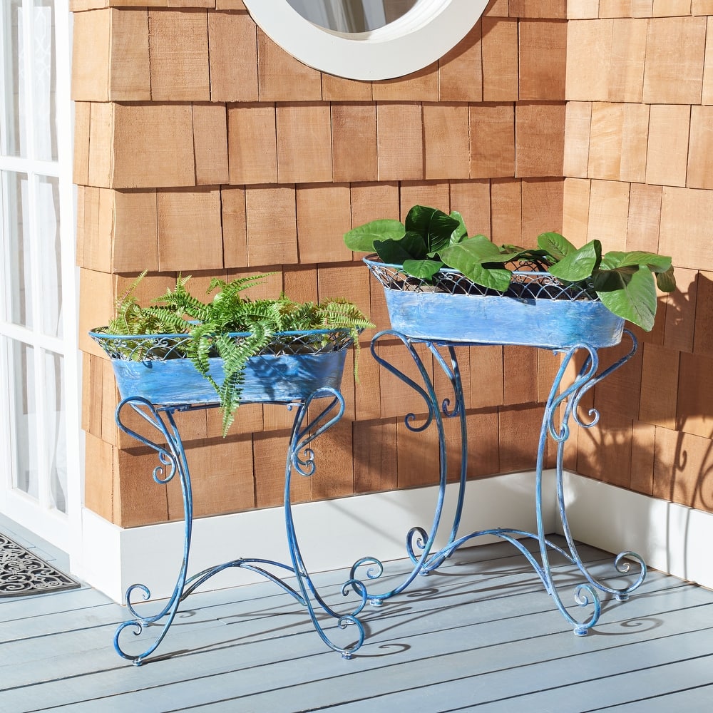 SAFAVIEH Kaya Victorian Scroll Iron Outdoor Planter Set of 2 - 28.4" W x 15.4" D x 32.7 H - 28Wx32Dx15H