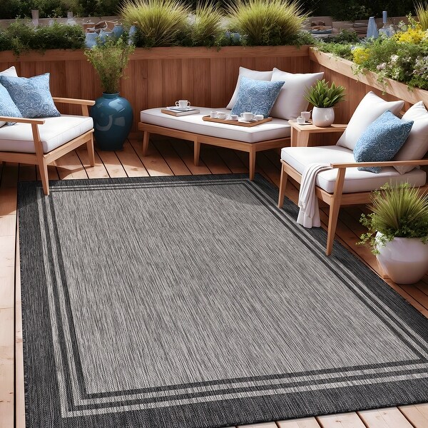 Washable Quick-Drying Indoor/Outdoor Rug, Bordered, Farmhouse