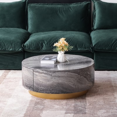 33.47'' Modern Round Coffee Table with 2 large Drawers Storage Accent Table