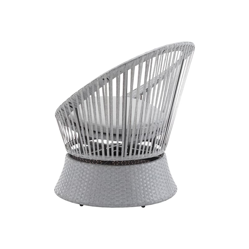 26.7" Modern Silver Swivel Wicker Chair xianRattan Iron Frame Round Design Living Room