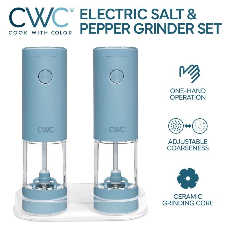 COOK WITH COLOR Electric Pepper & Salt Shaker Set, 2 Grinders for Pepper and Salt, 6.3 x 3 x 7.7 Inches, Cream