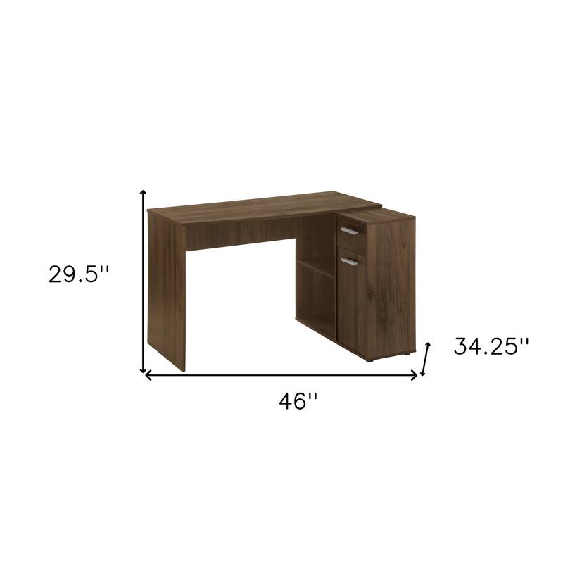 HomeRoots 46" Brown and Black Wood L Shape Computer Desk With Two Drawers