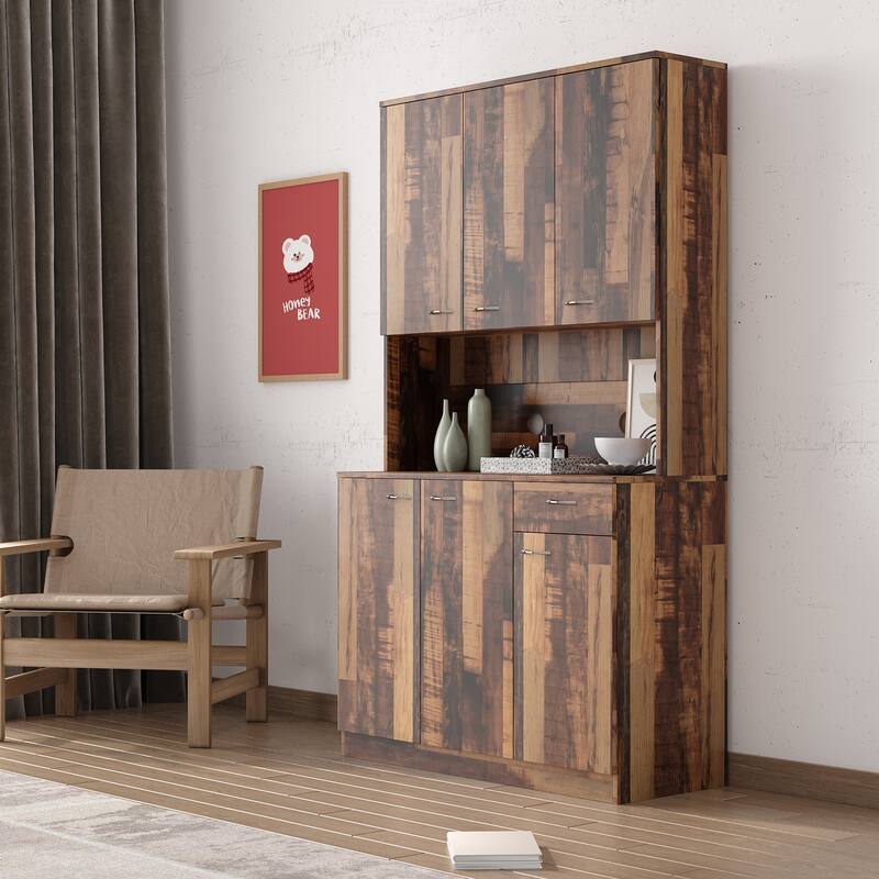70.87" Tall Wardrobe & Kitchen Cabinet with 6-Storage Doors, 1-Open Shelves and 1-Drawer for Bedroom, Easy to Assemble