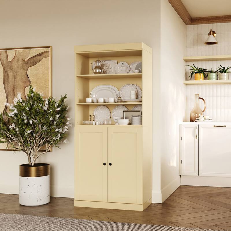 Palace Imports 100% Solid Wood 32" Pantry Cabinet with Shaker Doors, 2-Drawers and Adjustable Shelves