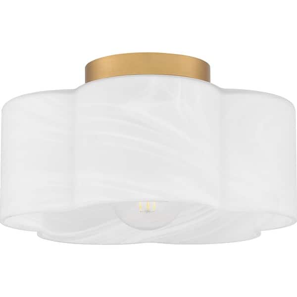 slide 2 of 4, Lilly 1-Light Brushed Weathered Brass Semi-Flush Mount