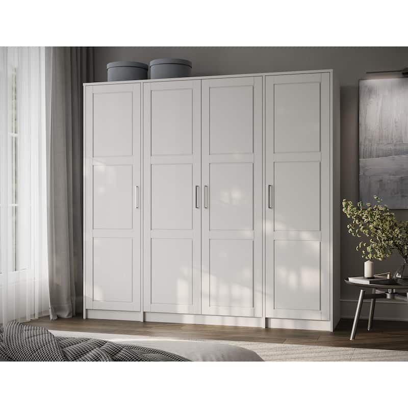100% Solid Wood Wardrobe Armoire, 4-Door Closet Storage Cabinet, Urban Collection, Palace Imports - White - Solid