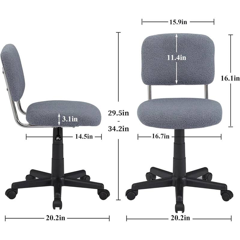 Javlergo Grey Teddy Armless Office Chair 360° Swivel Adjustable Height Desk Chair Small Space Plush Chair for Home Office Study