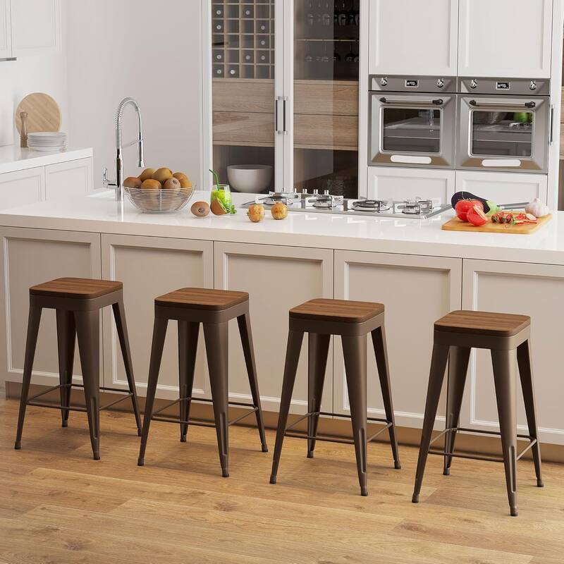 Counter & Bar Stools with Metal Frame Kitchen Stools Backless Kitchen Bar Furniture Stools with Square Wooden Seat