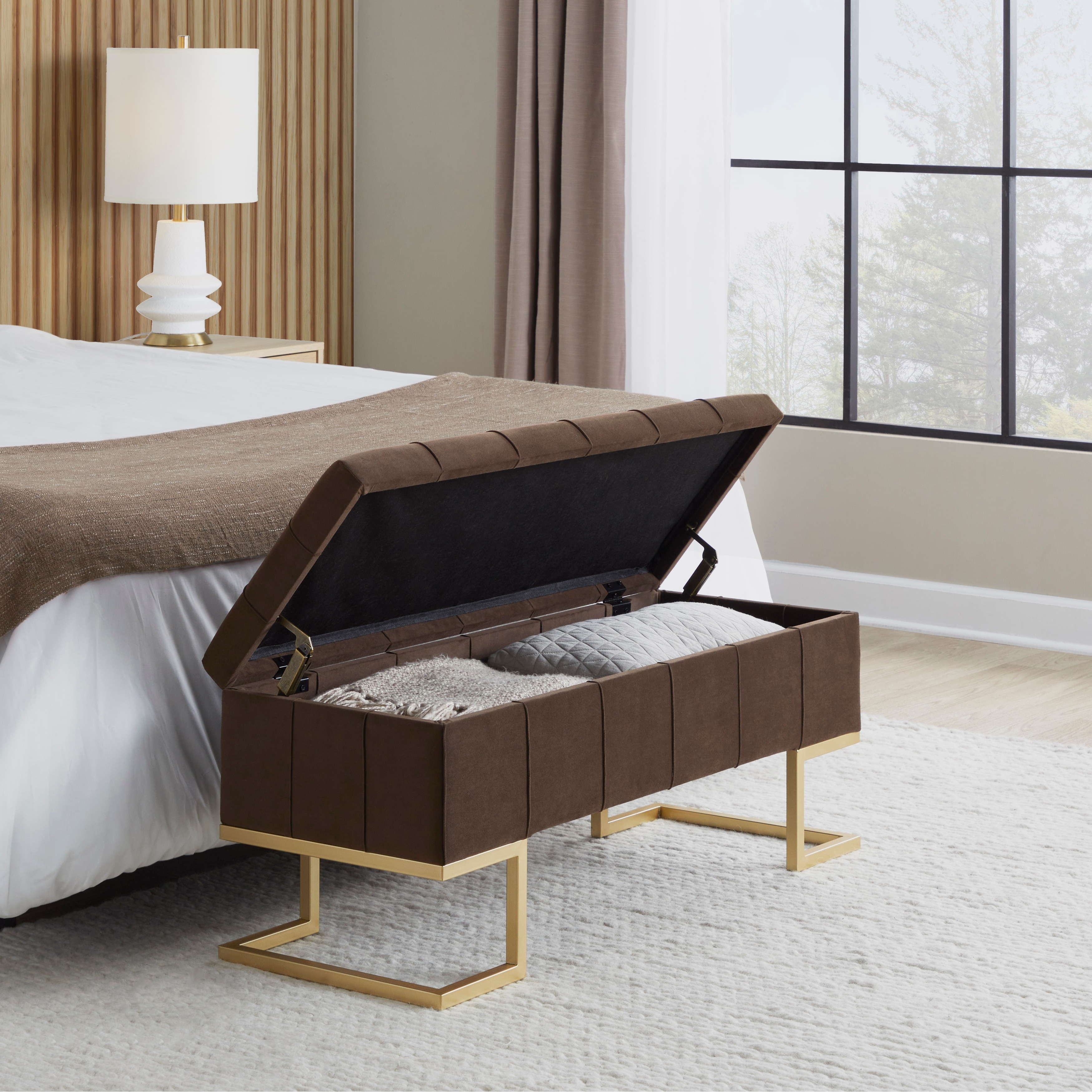 Silver Orchid Crossgar Velvet Storage Bench with Flip-Top Lid