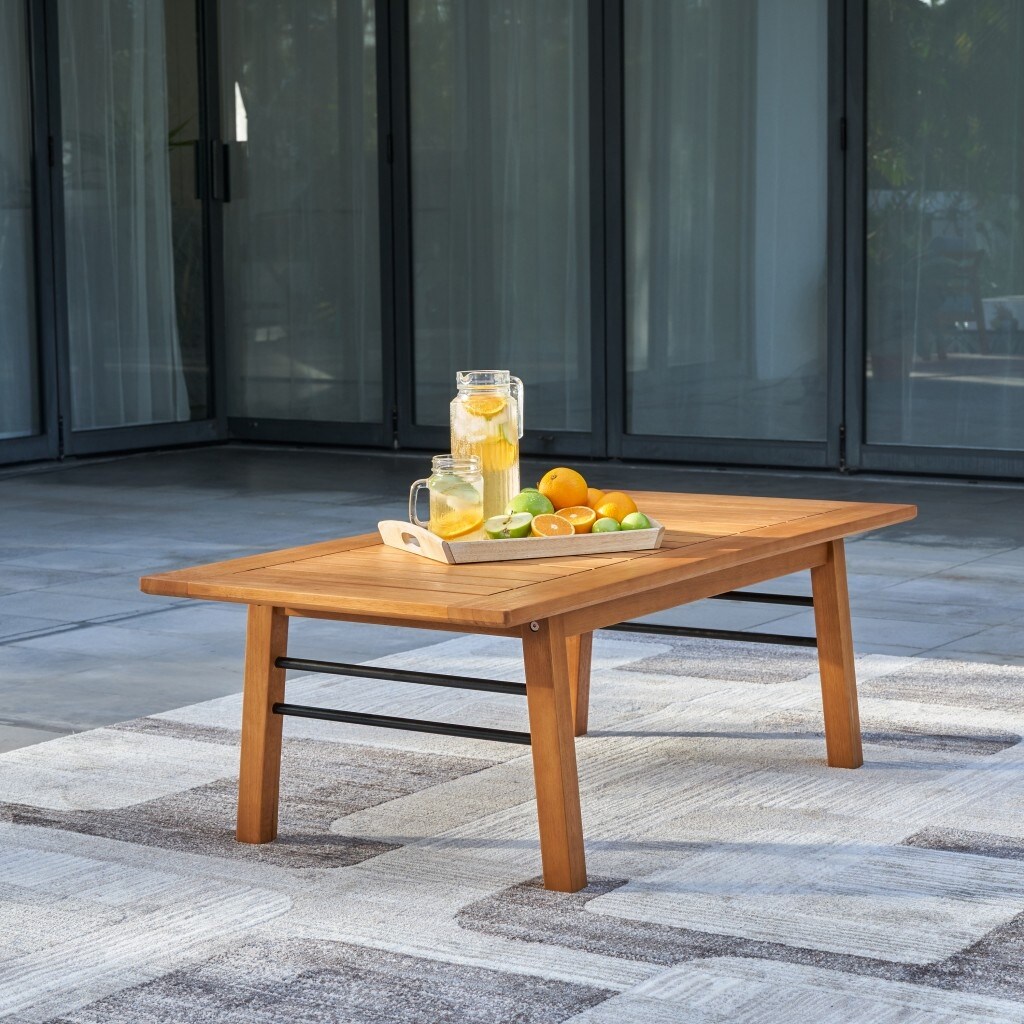 Natural Wood Metal Base Rectangular Coffee Table 48