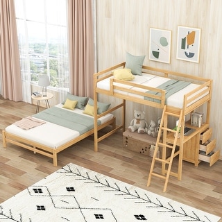 Twin over Full Wood Bunk Bed with Built-in Desk and Storage Drawers,Modern Design