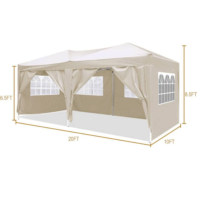10'x20'Folding Canopy with 6 Removable Sidewalls Outdoor Event Shelter Gazebo Portable Tents for Parties Beach Camping