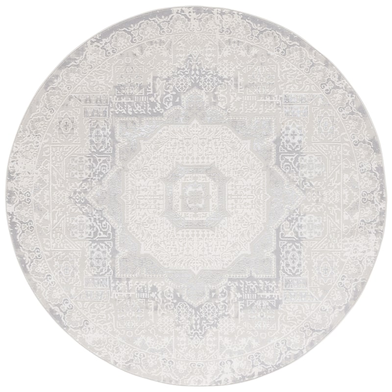 SAFAVIEH Hanna Lisha Medallion Distressed Rug - 6'7" Round - Ivory/Light Grey