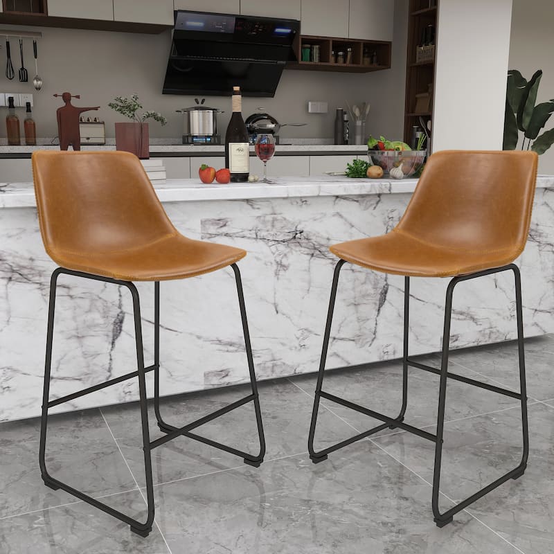 2 Set Faux Leather Bar Stool - Brown