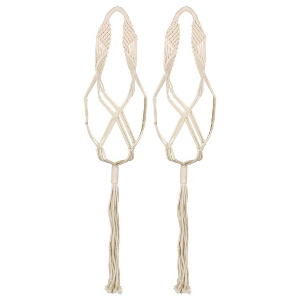 Indoor Outdoor Macrame Handmade Wall-mounted Flower Pot Holder Plant Hanger Hanging Rope Basket 31.5 Inch Length 2 Pcs