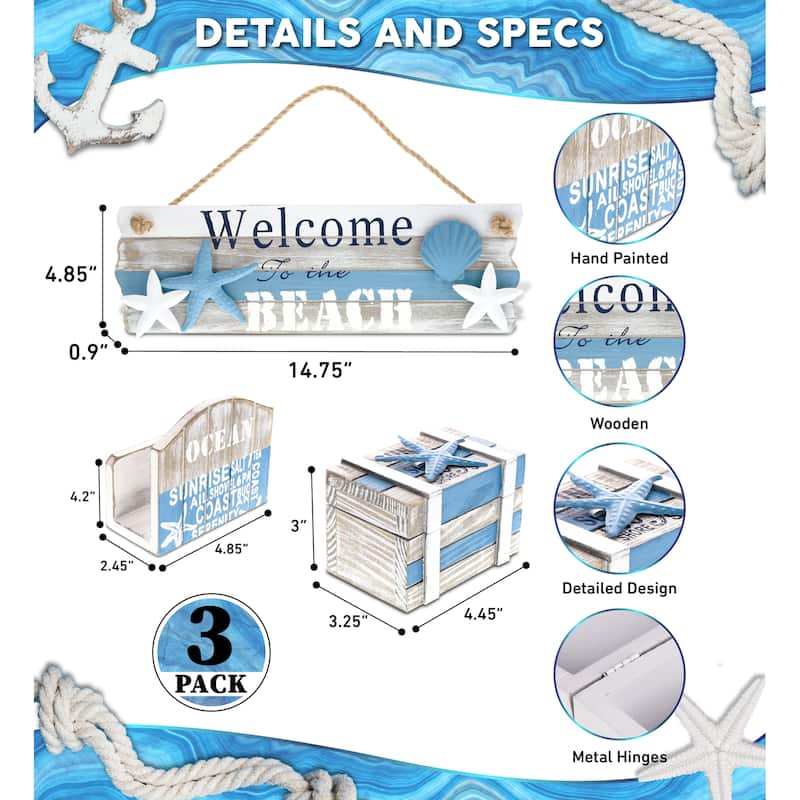 CoTa Global Nautical Decor Sign, Napkin Holder, and Wooden Jewelry Box