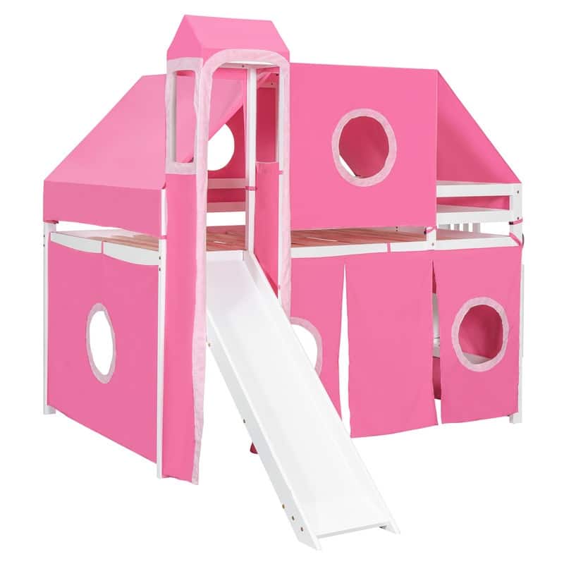 Full Size Loft Bed with Slide, Tent and Tower