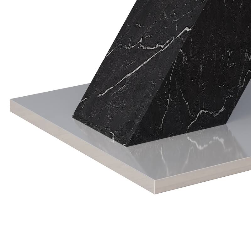 Modern Square Dining Table, Stretchable, with X-Shape Table Leg with Metal Base