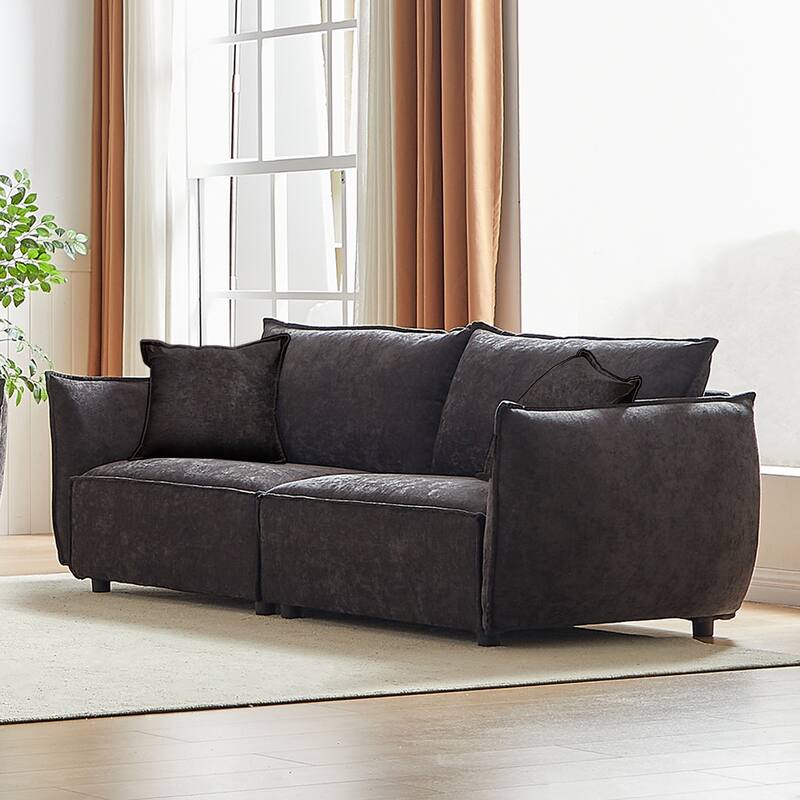 Linen 6-Seat Modular Sofa Set (3+3) with Wood Frame & 4 Pillows