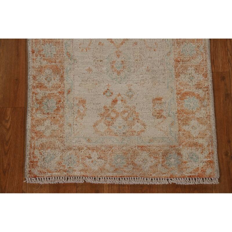 Geometric Oushak Turkish Oriental Rug Wool Hand-knotted Foyer Carpet - 2'0" x 3'10"