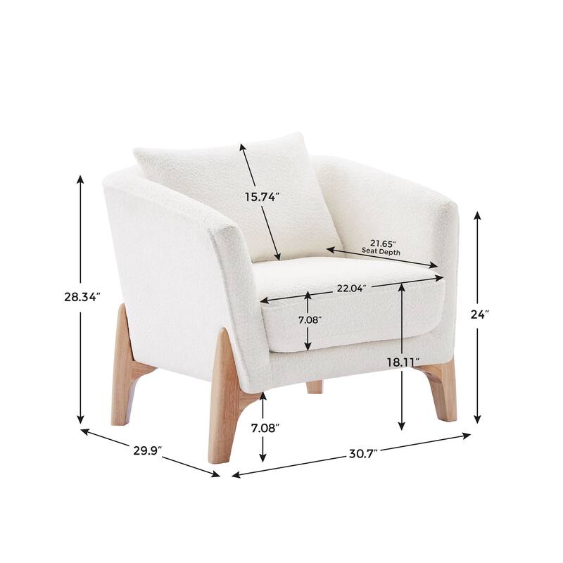 VANOMi 30.7 Inch Mid-century Modern Wide Upholstered Accent Armchair with Rubber Wood Legs