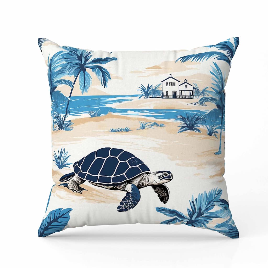 Sandy Shores Turtle Faux Suede Reversible Throw Pillow Blue and Gold