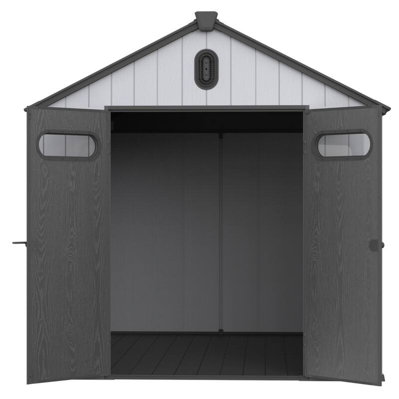 Plastic Outdoor Shed with Double Wall Panels & Rain Gutter Weatherproof Storage Shed, Hinged Double Doors
