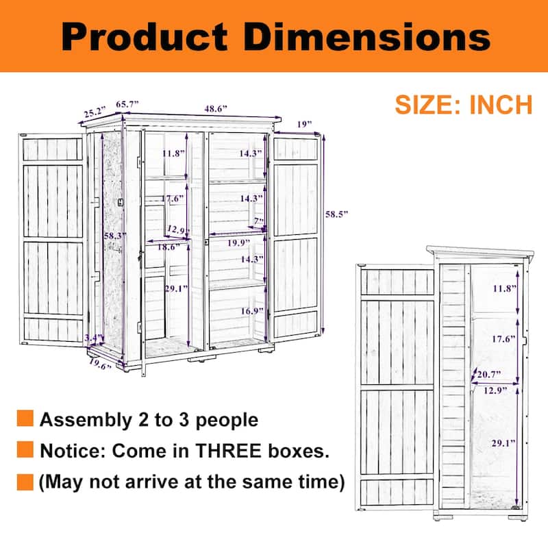 4 ft. W x 2 ft. D Outdoor Wood Storage Shed, Tool Cabinet w/4 Doors - 4 ft. W x 2 ft. D