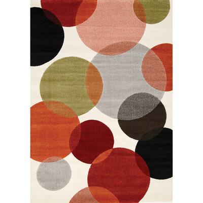 Mirza White Red Orange Brown Circles Rug