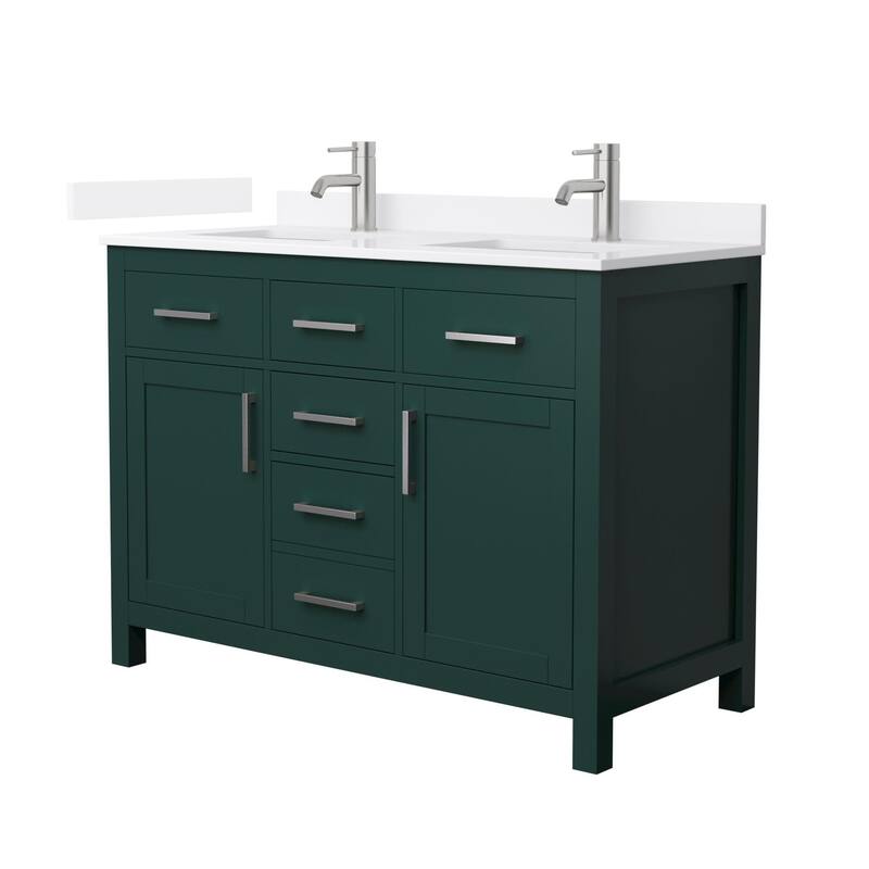 Wyndham Collection WCG2424-48D-QTZ-UNSMXX Beckett 48" Free Standing - Green / White Quartz Top / Brushed Nickel Hardware