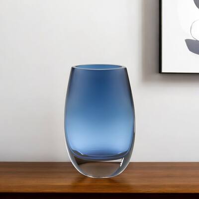 HomeRoots 8" Midnight Blue And Clear Oval Lead Free Crystal Table Vase