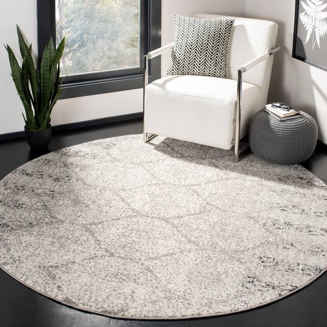 SAFAVIEH Madison Stella Boho Chic Ogee Trellis Rug - 6'7" x 6'7" Round - Grey/Ivory