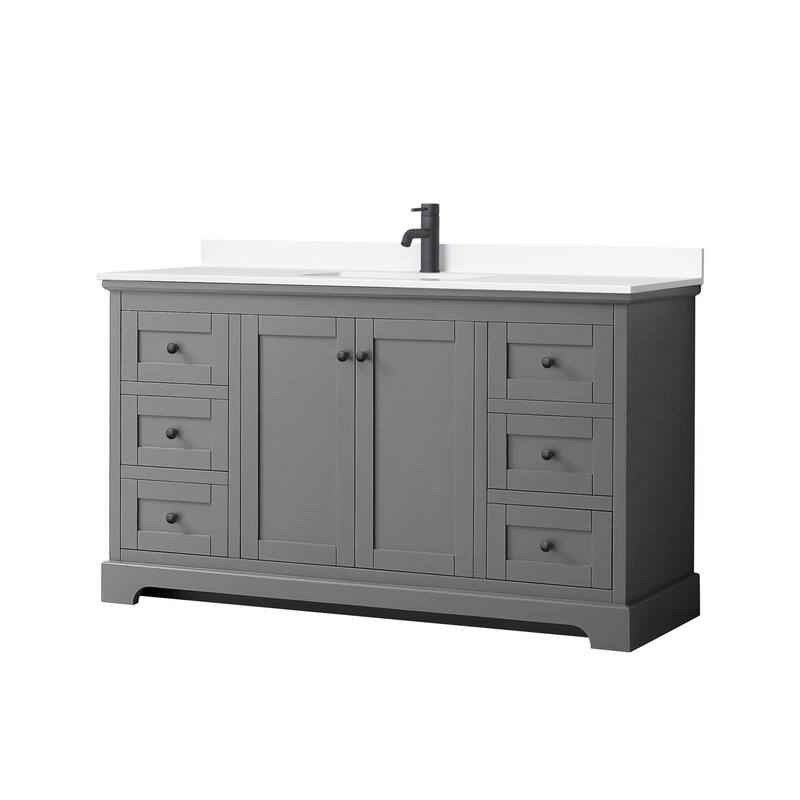 Wyndham Collection Avery 60" Free Standing Single Basin Vanity Set - Dark Gray / White Cultured Marble Top / Matte