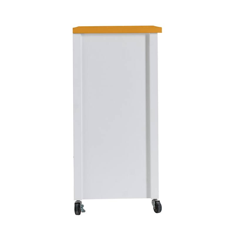 Anmytek Multifunctional Rolling Kitchen Island Cart Walnut Wood Top Storage Cabinet with Drawers Towel Bar White