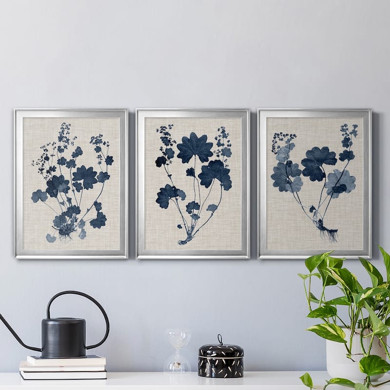 Navy & Linen Leaves II Premium Framed Canvas - Ready to Hang - Multi-Color