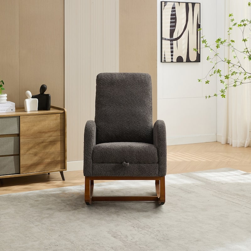 25.4"W Rocking Chair,High Back Glider Chair with Retractable Footrest,Side Pocket,Rocking Accent Armchair with Rubber Wood Legs