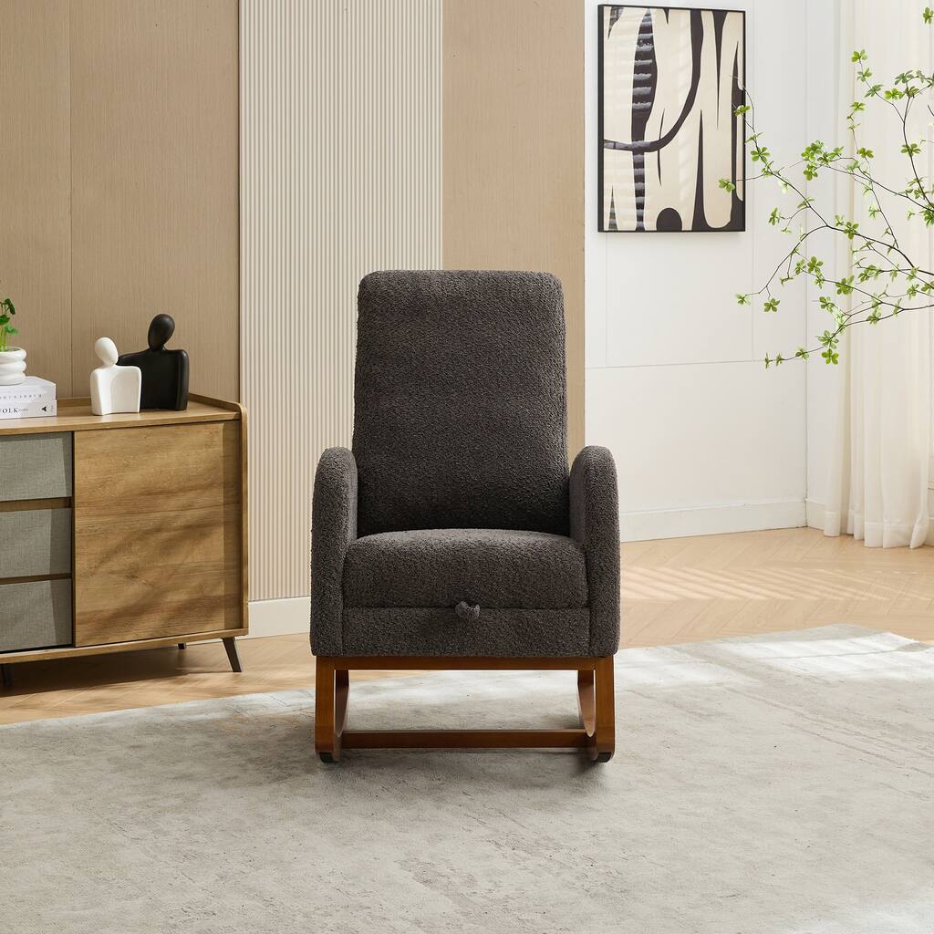 Charcoal High Back Glider Chair Nursery Rocking Chair Armchair with Retractable Footrest and Side Pocket