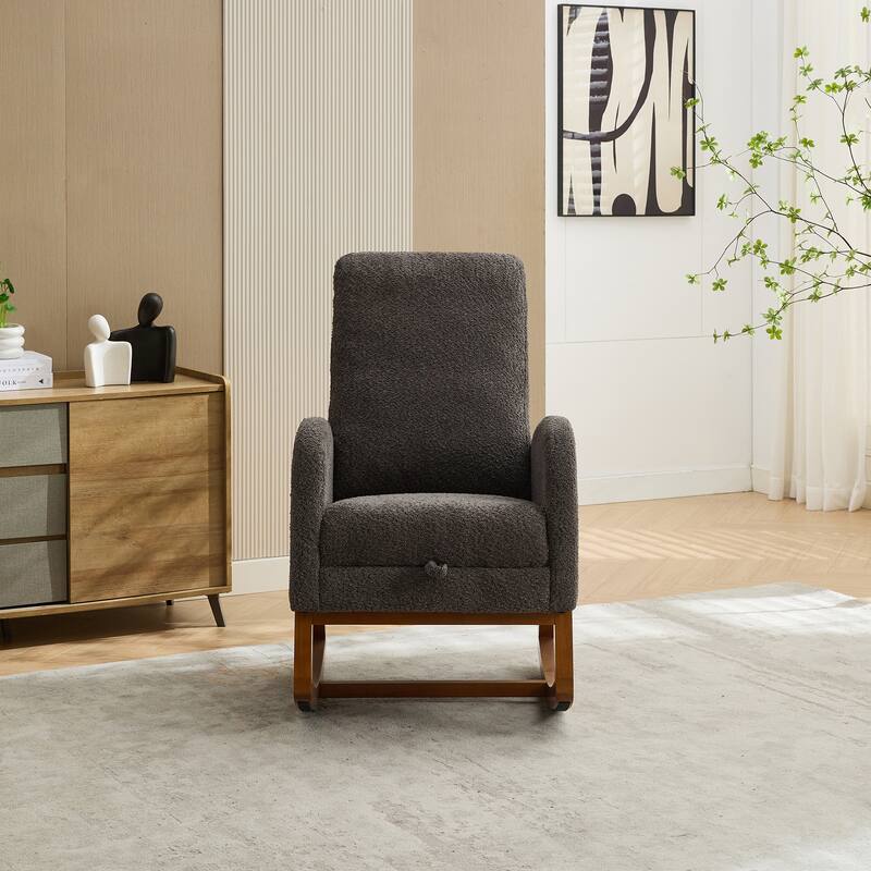 Roomfitters 25.4" Nursery Rocking Chair, High Back Glider with Retractable Footrest and Side Pocket, Charcoal