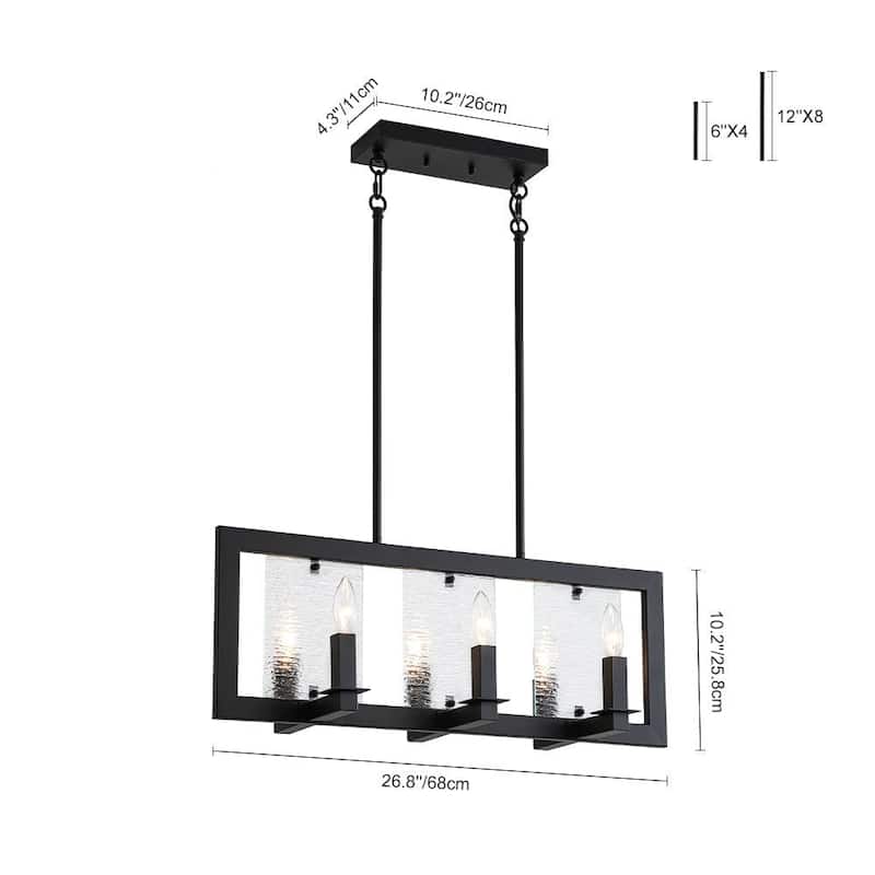 Modern Farmhouse 6-Light Black Rectangle Island Pendant Textured Glass