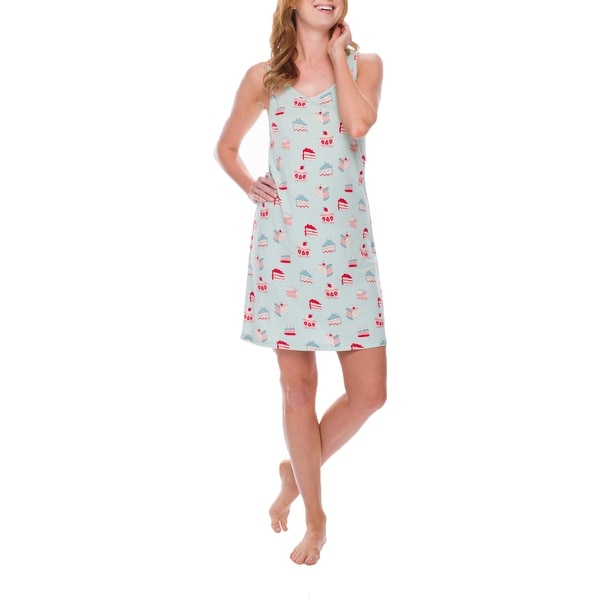 Munki Munki Women's Printed Sleeveless Scoopneck Cut Out Chemise Sleepwear Nightgown - Light Blue. Opens flyout.