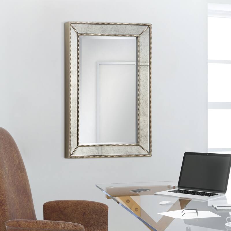 Champagne Bead Beveled Rectangular Wall Mirror - Clear