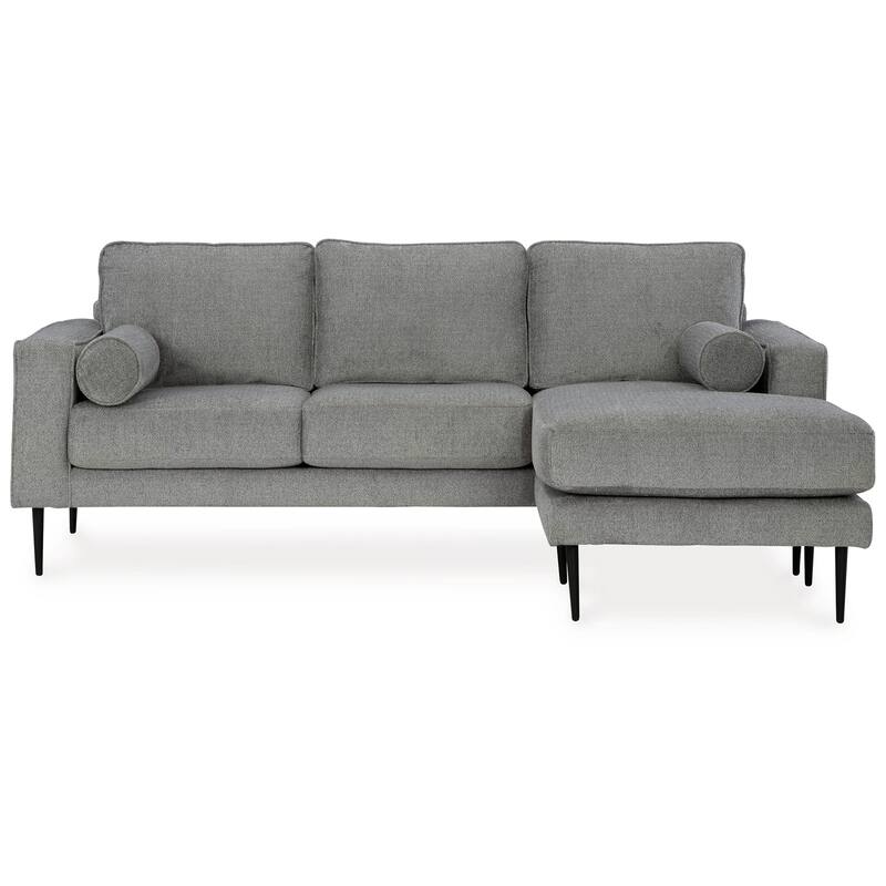 Haez 85 Inch Sofa Chaise, 2 Bolster Pillows, Chevron, Light Gray Polyester