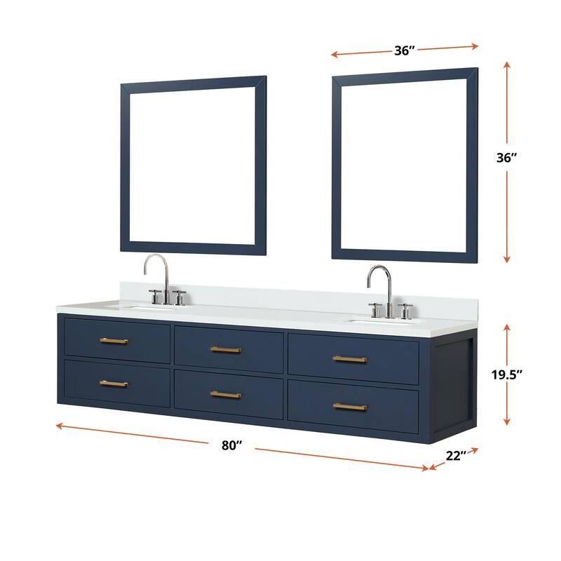 Castor 60 in W x 22 in D Black Double Bath Vanity, Cultured Marble Top, and 28 in Mirrors